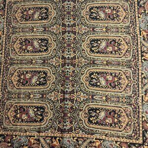 Saldarini Vintage Bohemian Wool Scarf Shawl Wrap Italy Black Floral 47 x 47"